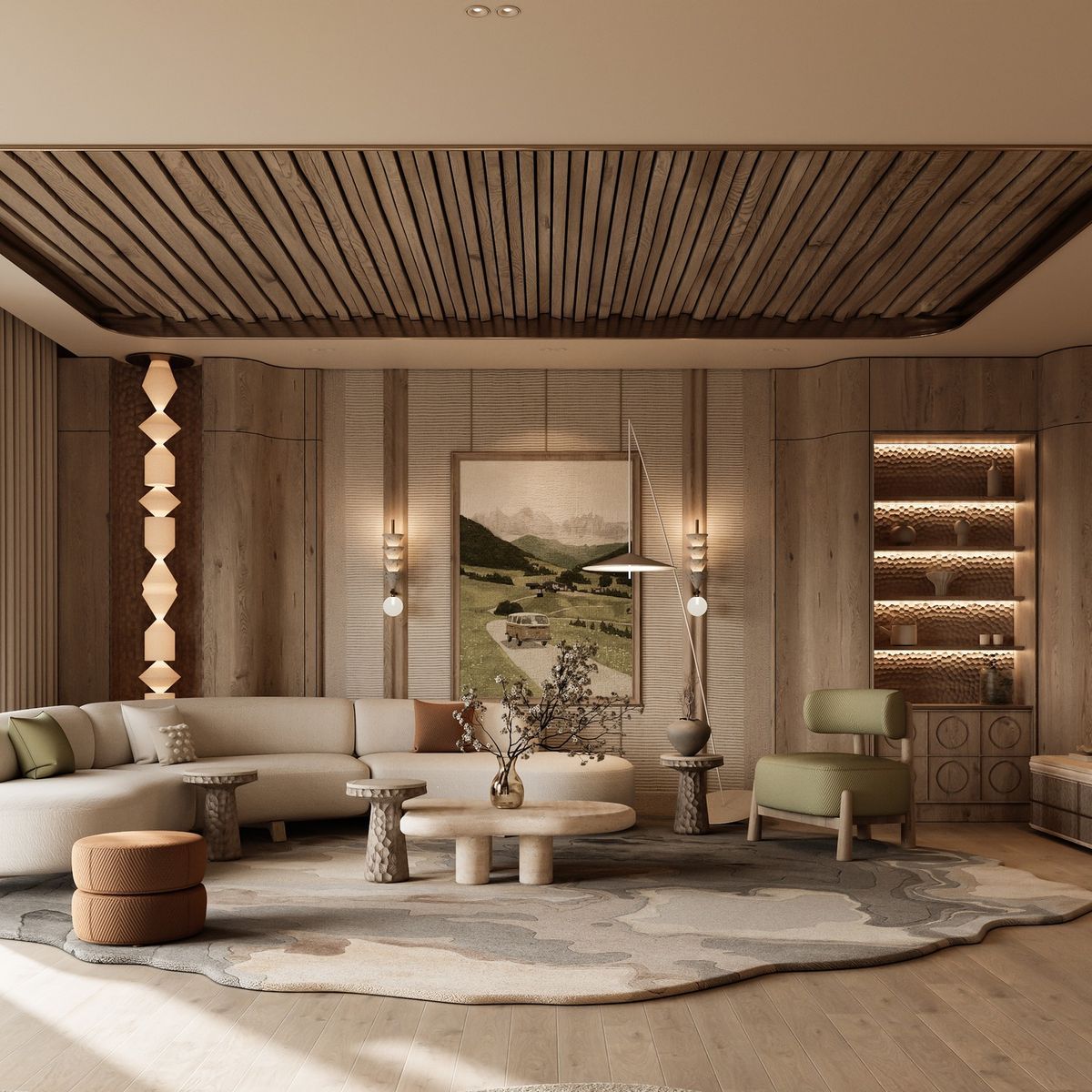 Tương phản Hùng vĩ: Khi Gỗ Óc Chó gặp Bê Tông Mài trong không gian sống