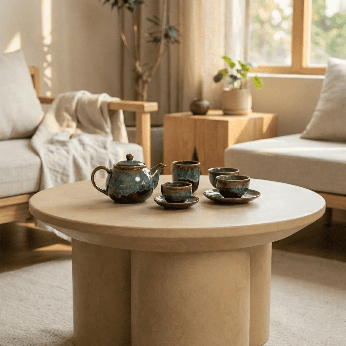 Nghệ Thuật Sắp Đặt Bàn Trà Sofa Phòng Khách Ngày Tết: Khay Mứt, Ấm Trà Và Bàn Xi Măng