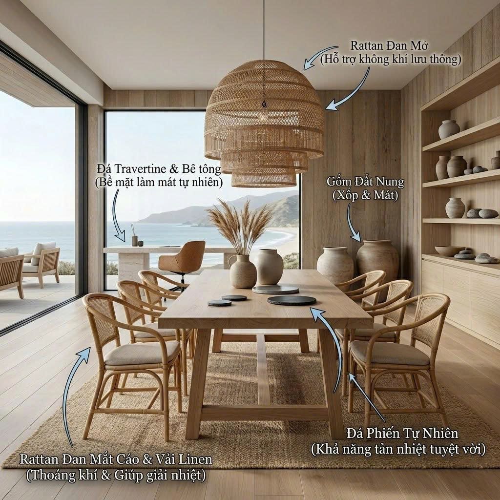 Thiết kế nội thất Wabi Sabi mùa hè: Tìm về sự mát lạnh trong sự thô mộc