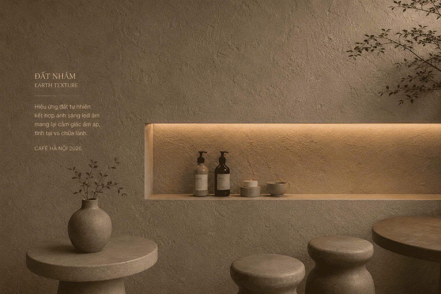 Nội thất cafe Hà Nội 2026: Đột phá doanh thu với làn sóng Wabi-Sabi chữa lành