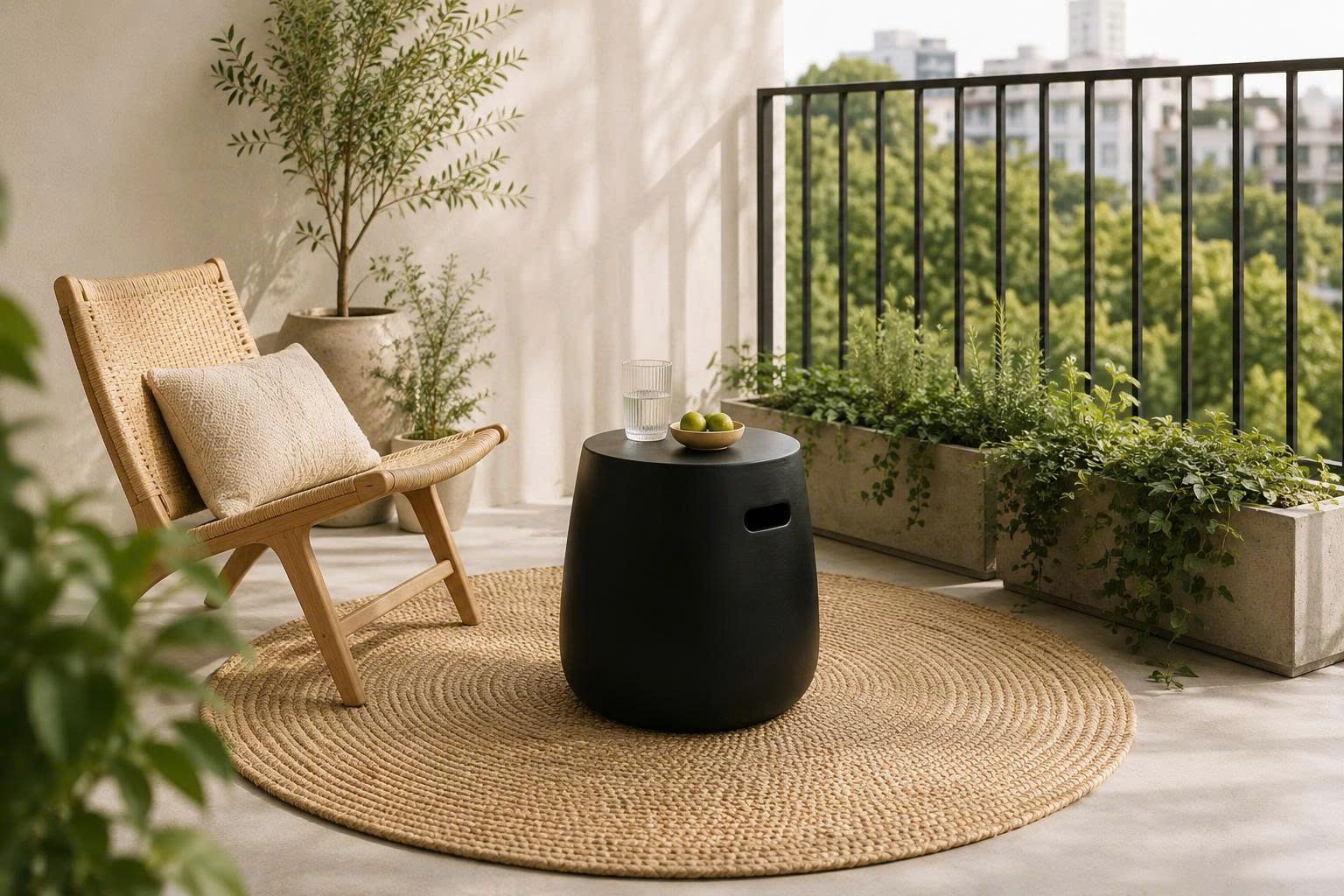 3 Lý Do & Cách Phối Bàn Xi Măng x Chiếu Cói: Bản Phối Vật Liệu Mộc Mạc Mát Lạnh Cho Mùa Hè