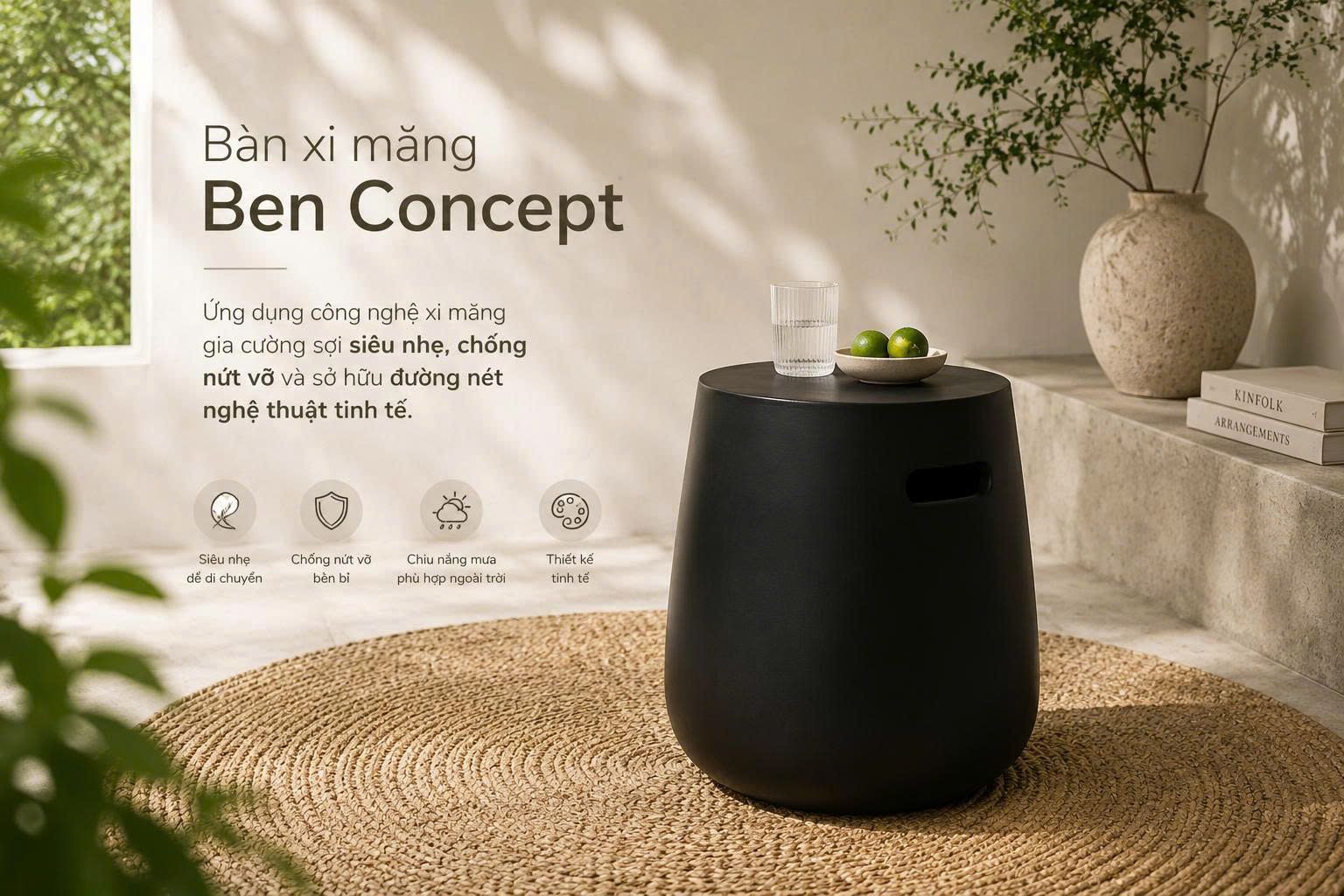 3 Lý Do & Cách Phối Bàn Xi Măng x Chiếu Cói: Bản Phối Vật Liệu Mộc Mạc Mát Lạnh Cho Mùa Hè