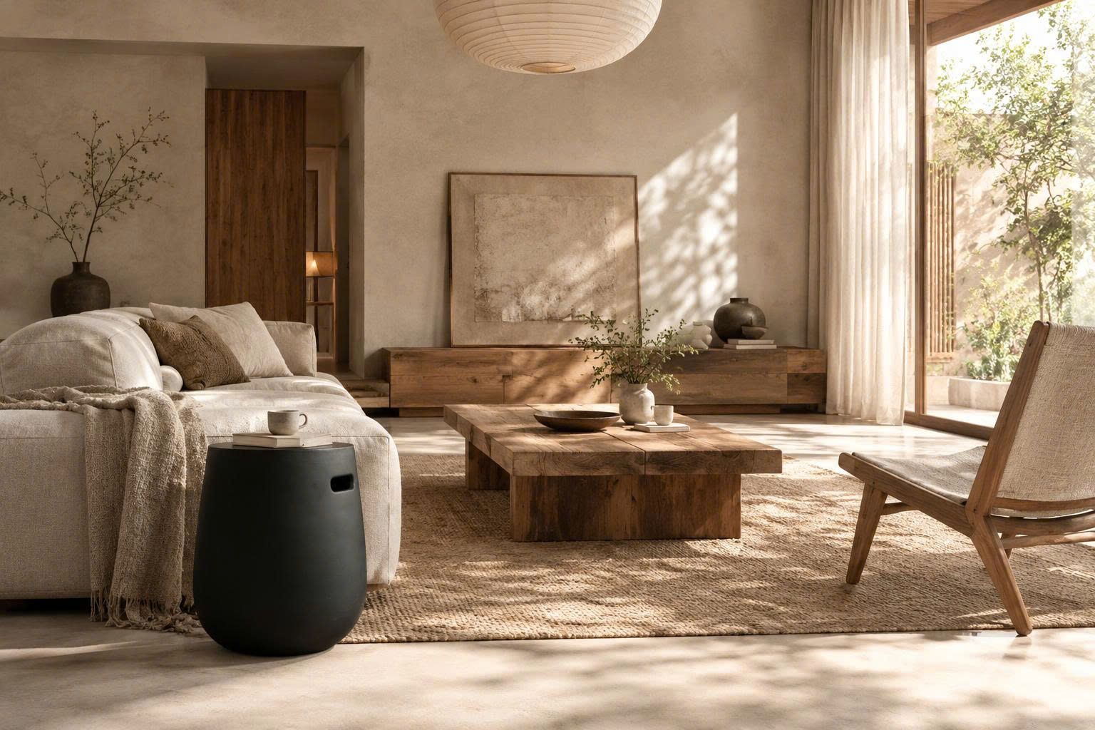 5 Ý Tưởng Thiết Kế Nội Thất Phòng Khách Wabi-Sabi Đón Mùa Giao Thoa Tràn Đầy Hơi Ấm