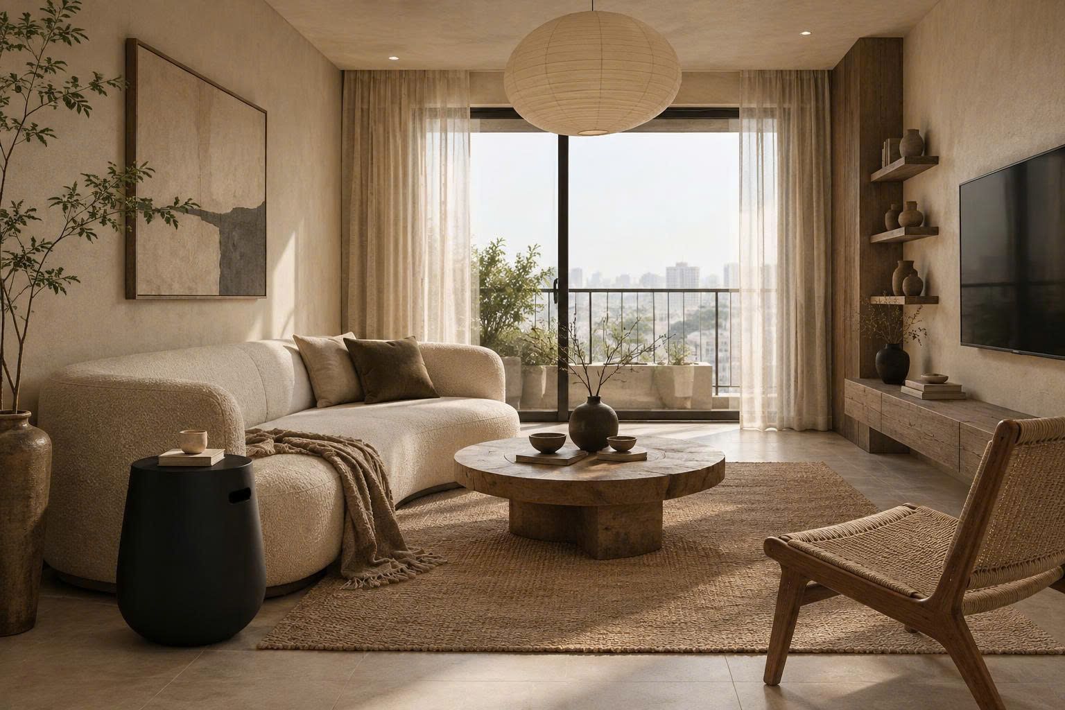 5 Ý Tưởng Thiết Kế Nội Thất Phòng Khách Wabi-Sabi Đón Mùa Giao Thoa Tràn Đầy Hơi Ấm